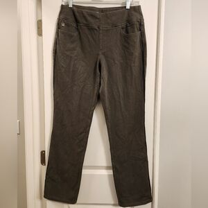 Belle Kim Gravel Women’s Medium Olive Pull On Stretch Pants Chain Detail 31” Ins